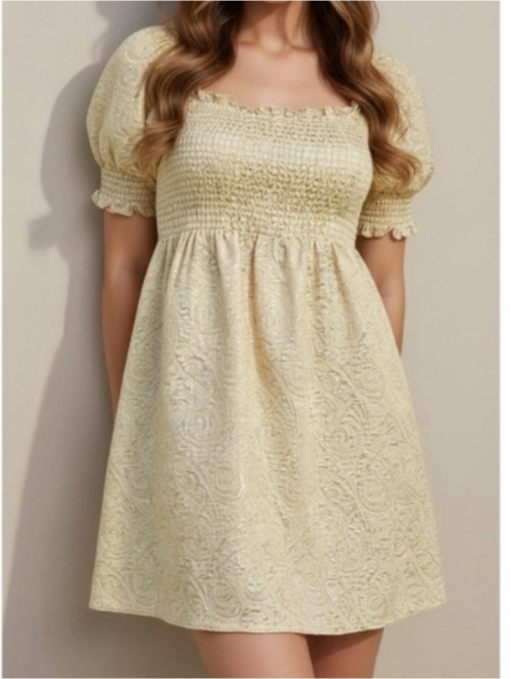 Hill House Home Athena Nap Dress Gold Brocade Mini Dress – Size Small